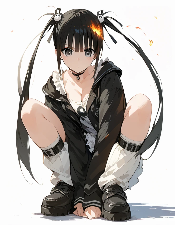   anime girl  with black hair and piercings sitting on the ground, blackい三つ編みの女の子,   old anime goth lolita girl , blackいアニメマンガの少女,   anime girl , (  anime girl ),  anime style”, Burning, an   anime girl , emo   anime girl ,   anime girl  named lucy, black,  very modern anime style,  anime character who stands up on one leg,  twin tails