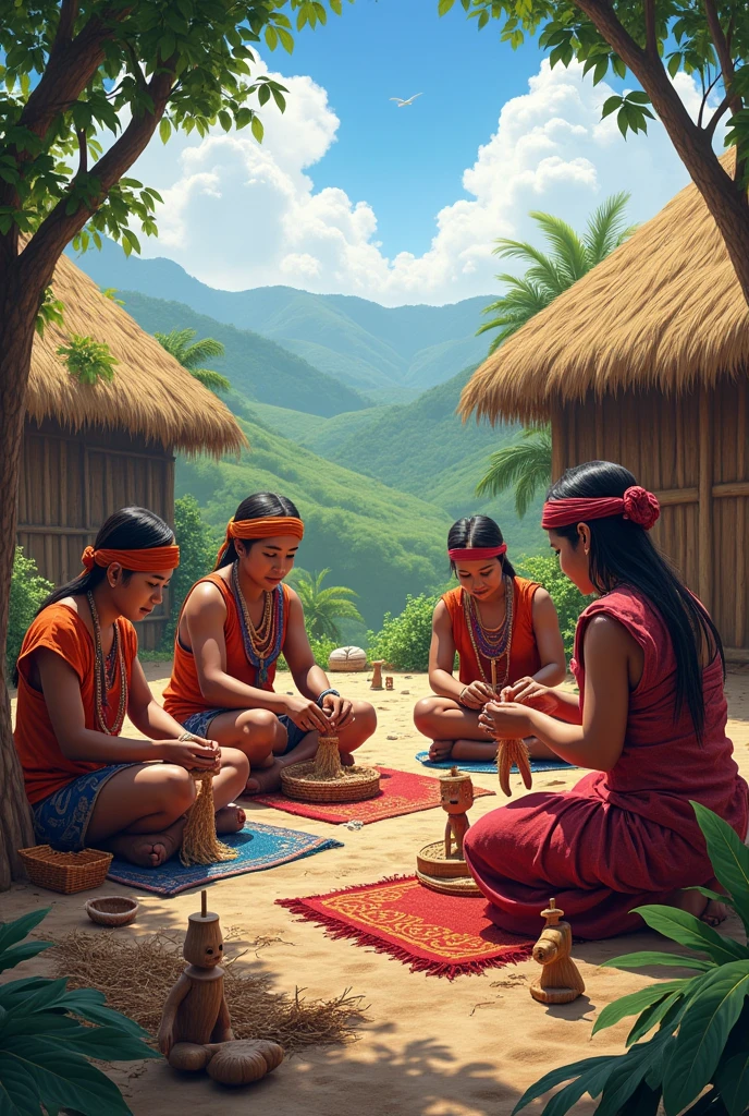 make me an image of Brazilian indigenous people working with clay