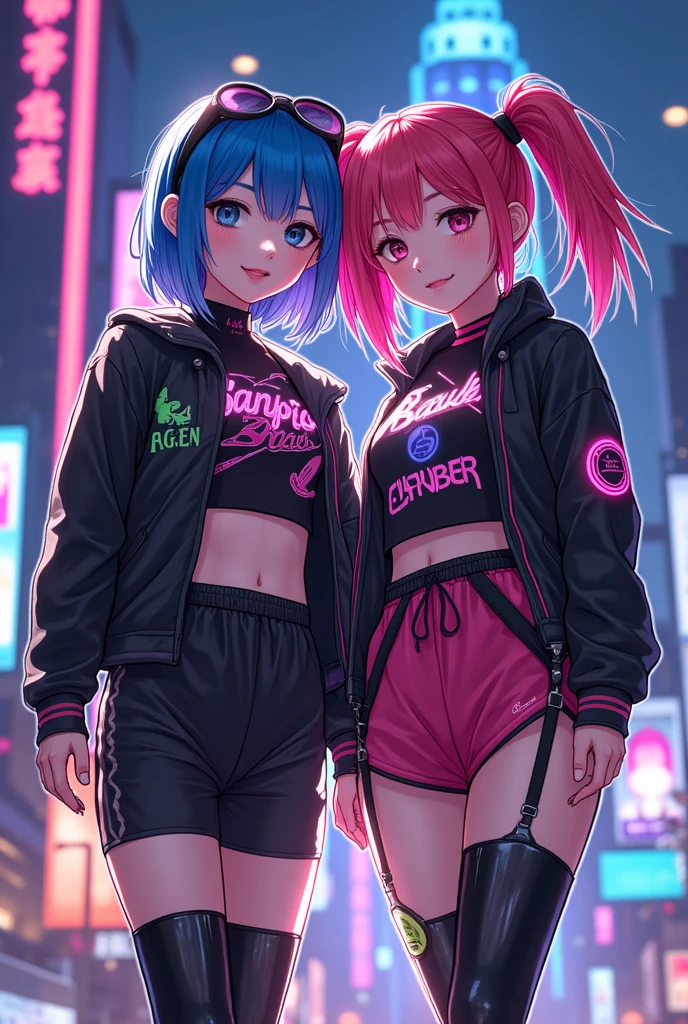 masterpiece, 1girl ((20year old, Black short sleeve hoodie exposes navel, tight blue jeans, medium breasts, multicolor pink hair, twin ponytails, green eyes, flirting, happy, big smile, headphones, sitting on a bed, Halloween decorations in bedroom)) ((nighttime))