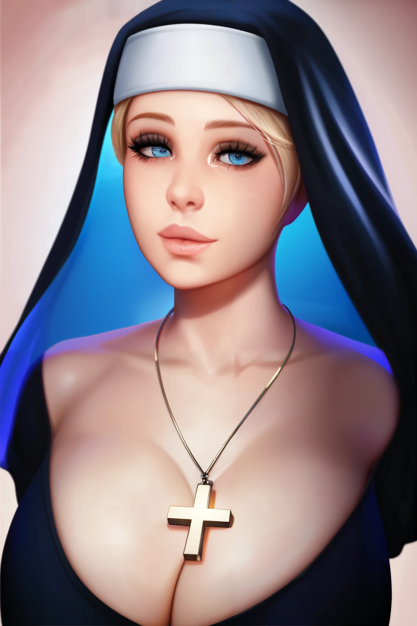 score_9, score_8_up, score_7_up, score_6_up, score_5_up, score_4_up. highly detailed, 4k.
BREAK
1girl, nun outfit, blue eyes, deep cleavage, sexy, sharp features, half lidded eyes, long eyelashes, blonde hair, cross necklace, huge breasts, sexy, bounce lighting, rim lights, great lighting, super realistic details, tension wrinkles, physically accurate, high attention to detail. accurate, high attention to detail. ray tracing, reflections, accurate lighting, great colors
BREAK 
bedroom background, detailed and realistic background, realistic light, realistic shadows,


