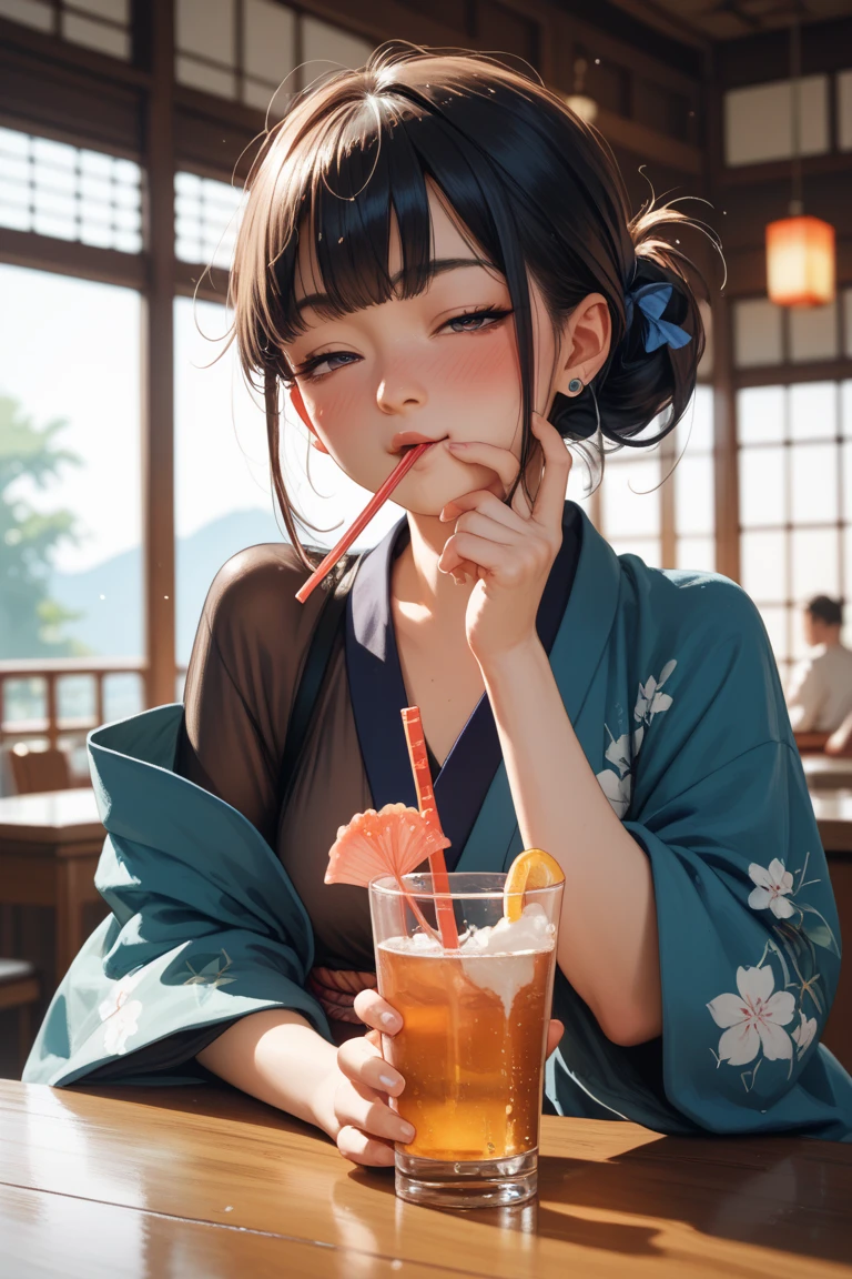 8K,slightly drunk、Thin yukata、Ekimoku、Beer in the right hand