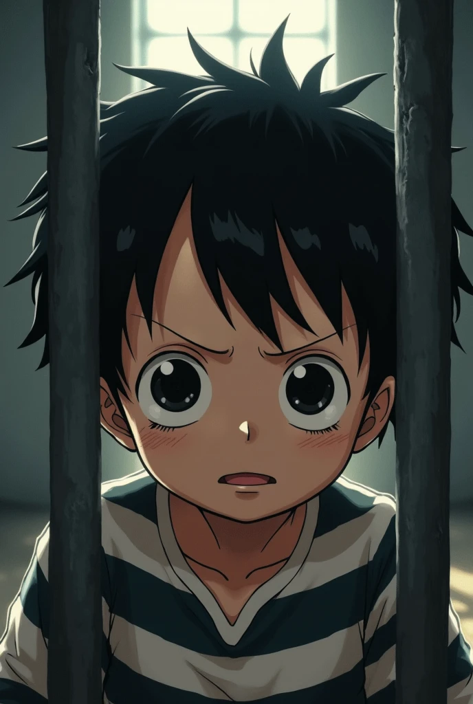 Cinematic anime style. manga art. TME0224 face, sad expression, (((a baby boy, 4 year old))) in a funny night (((wearing a baggy onesie with hands in mittens))), (((inside a tiny closed cage behind bars, sitting with the legs sticking out))). cinematic lighting, drop shadow, masterpiece, UHD, anatomically correct, textured skin, super detail, high details, high quality, best quality, 4K, full body, sitting with the legs sticking out of the bars