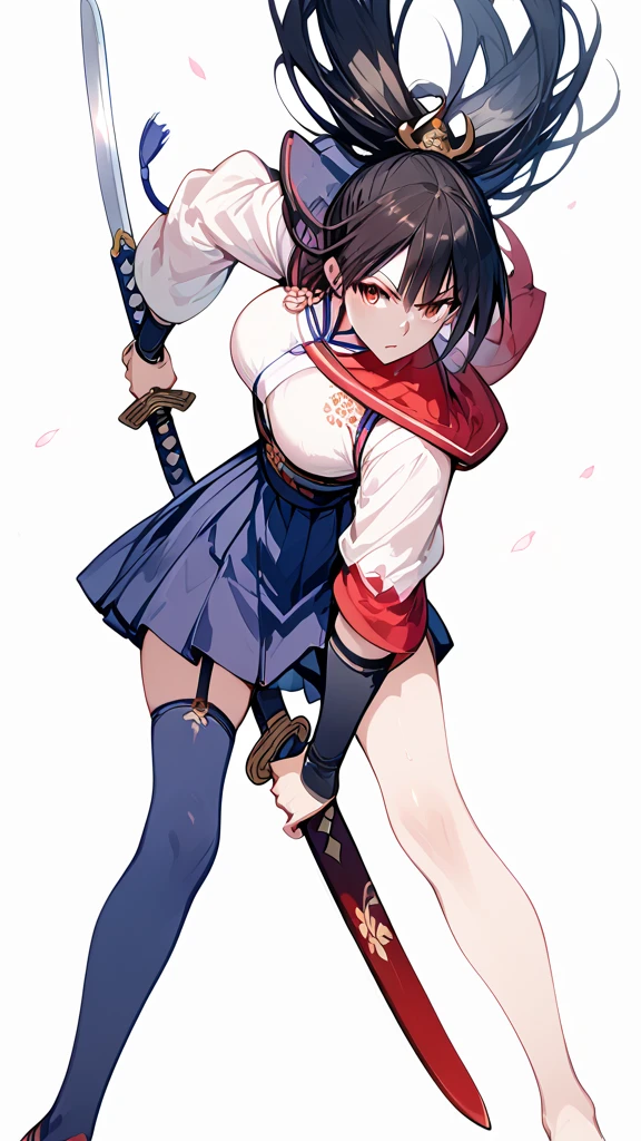 Wear a skirt、Woman with a sword, Draw the sword, She has a sword,  full body commission of two swords , Arab woman in uniform holding a sword ,  inspired by Seikage Kusumi , rumiko, Dramatic sword swing pose , katana,  female action anime girl , Great Sword