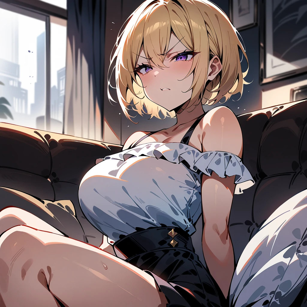 masterpiece)),((Highest quality)),High resolution,Highly detailed CG,Perfect lighting,8k wallpaper、One Woman, alone、Very large breasts、Very large breasts、Side bust、very thick legs、smile、Blonde,Looking into the camera、Grey Eyes、short hair、ミディアムshort hair、black short pencil skirt、Sleeveless white business shirt、Show your armpits、Raise your arms、black tights、
