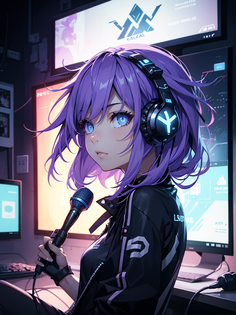  In a dark room at night 。 Ela is using headphones with a microphone 、 Securely holding the game controller 。 focus on the screen 、Enjoying the game ,  It is clear that she is immersed in the world of games ..。 In contrast to the silence of the room 