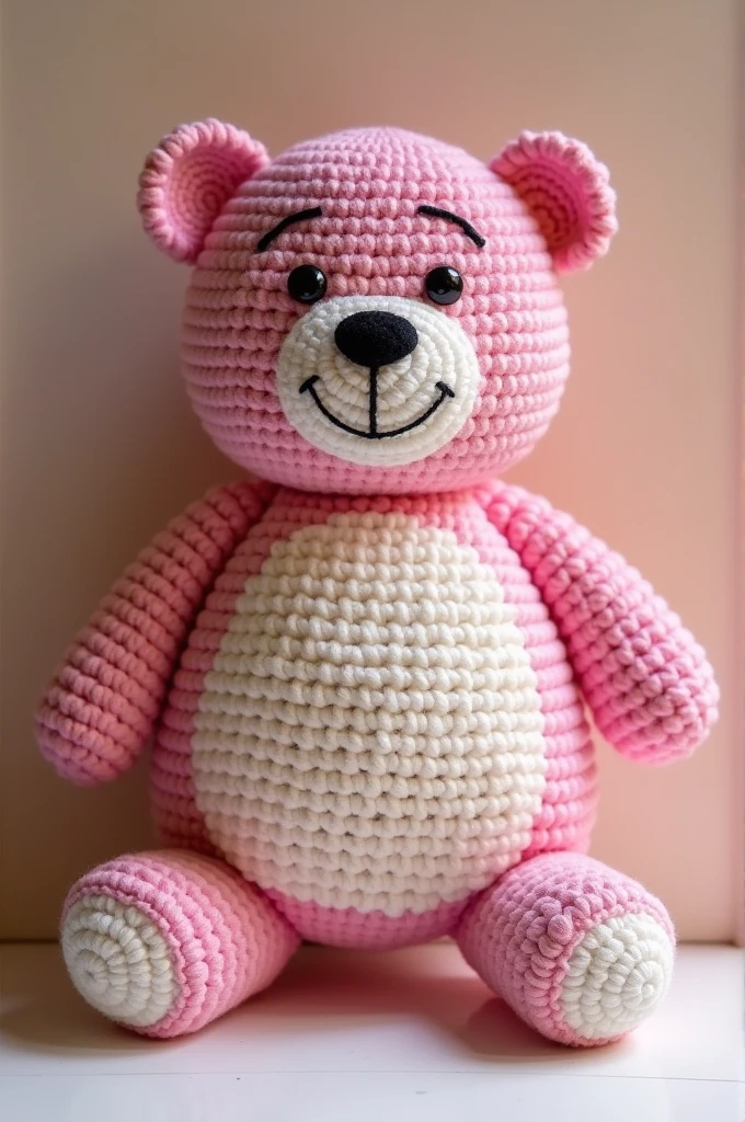 I created a logo for a company called crochet hugs with these characteristics A crocheted stuffed animal, in the shape of a bear, with a heart in the center. The design is simple and warm, using animated pastel colors