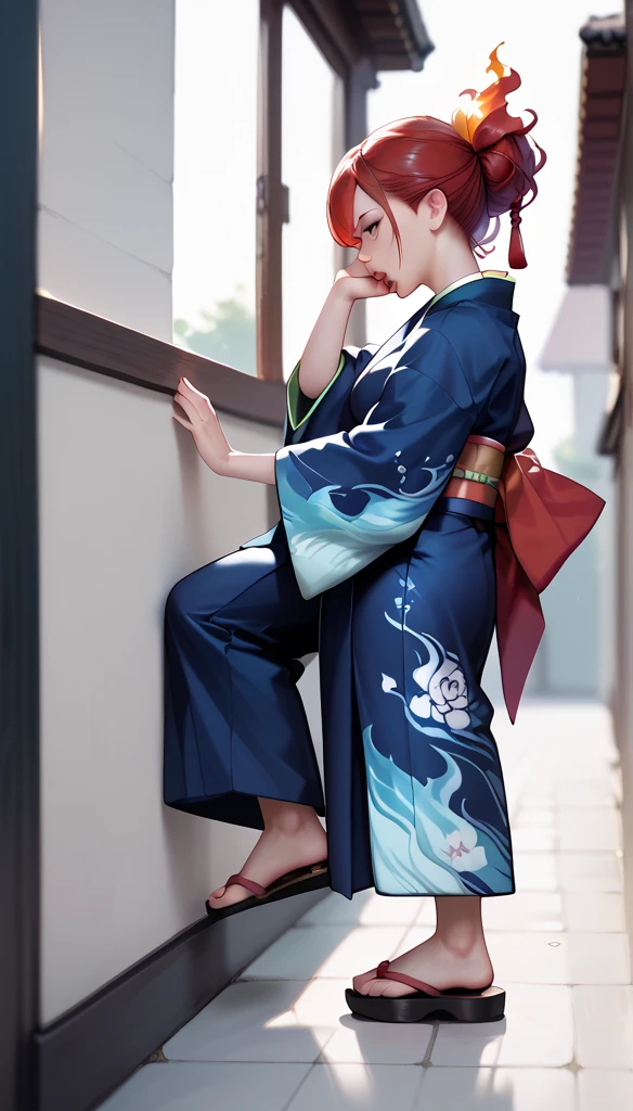   Anime Ladies, uniform, kimono, Raised leg, Stepping on the Throat ,  Look Down,  flameout , from side