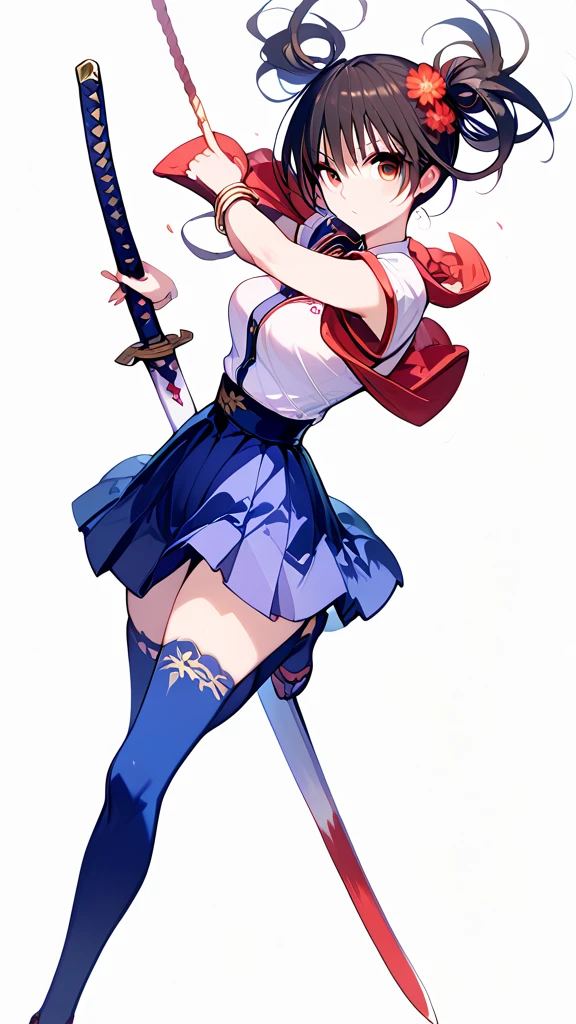 Wear a skirt、Woman with a sword, Draw the sword, She has a sword,  full body commission of two swords , Arab woman in uniform holding a sword ,  inspired by Seikage Kusumi , rumiko, Dramatic sword swing pose , katana,  female action anime girl , Great Sword