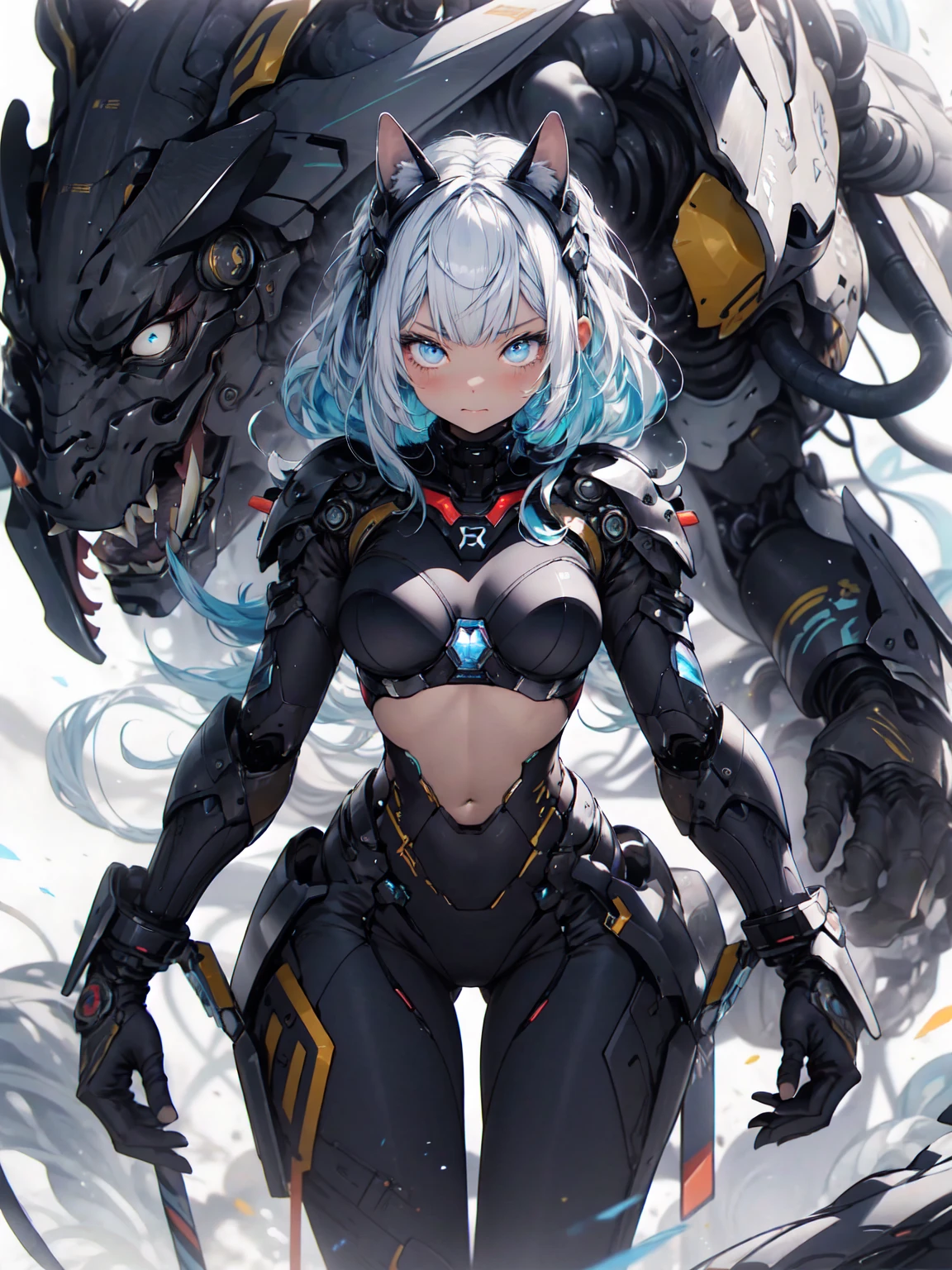 Extremely cute human fifteen year old girl face,Human torso,Medium-sized chest of the human body,human abdomen,Human buttocks,machine arm,mechanical leg,The arms and legs have a hard flesh-colored shiny shell and black joints,Very pretty and feminine,Very short stature,Petite,small,small,a plump buttocks,medium chest circumference,Pubic Area Showing,Flat-bellied display,Part of the helmet with an antenna is on the ear,black robot joints,very fashion,award-winning product design,Flesh-colored rubber leggings,Shiny flesh-colored metal breastplates open on the chest and abdomen,Flesh-colored metal buttocks,There are folds,Armor has fashion、glowing trims