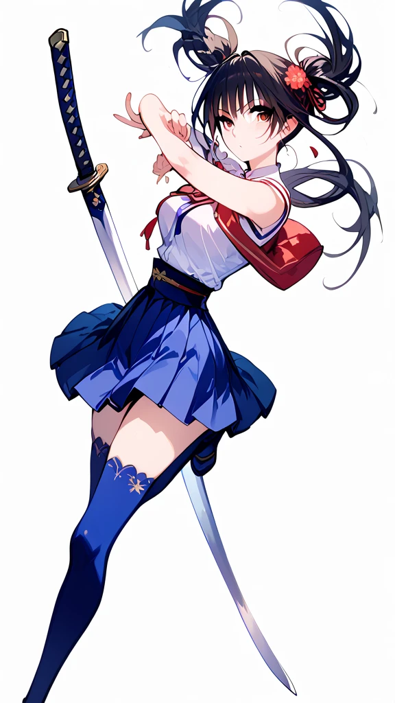 Wear a skirt、Woman with a sword, Draw the sword, She has a sword,  full body commission of two swords , Arab woman in uniform holding a sword ,  inspired by Seikage Kusumi , rumiko, Dramatic sword swing pose , katana,  female action anime girl , Great Sword