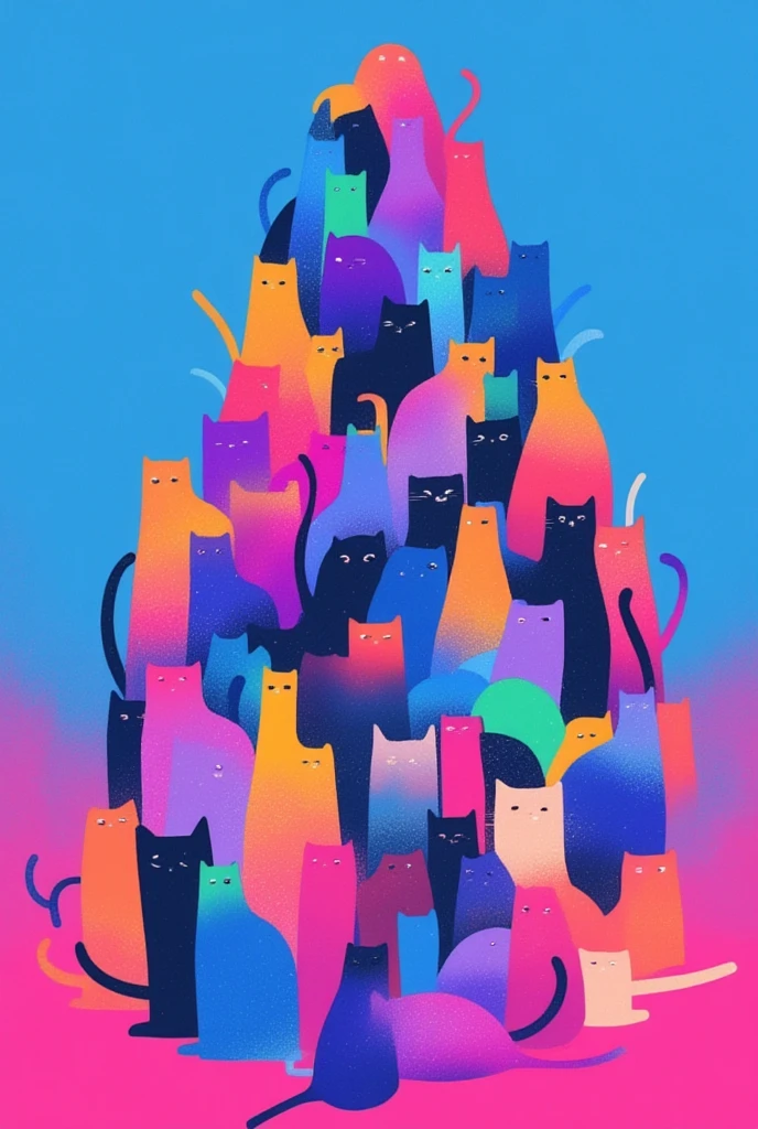  There are many colored cats on a blue and pink background,  like a rainbow ghost, ghost, kill, ( ( RISOGRAPH ) ), ghost in the background,  a person like a ghost , ghost theme, by Shinoda Toko, ghost, phantom ghost in the background,  part Petra Court Light , ren born as ghost, floating ghost , Now Tanaka