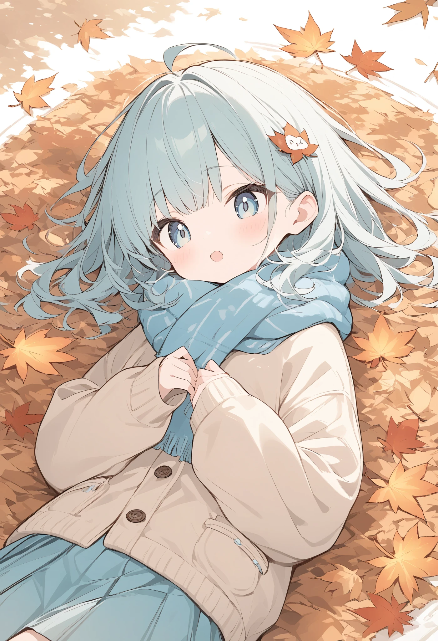 Anime girl laying on the ground with her head in her hands - SeaArt AI
