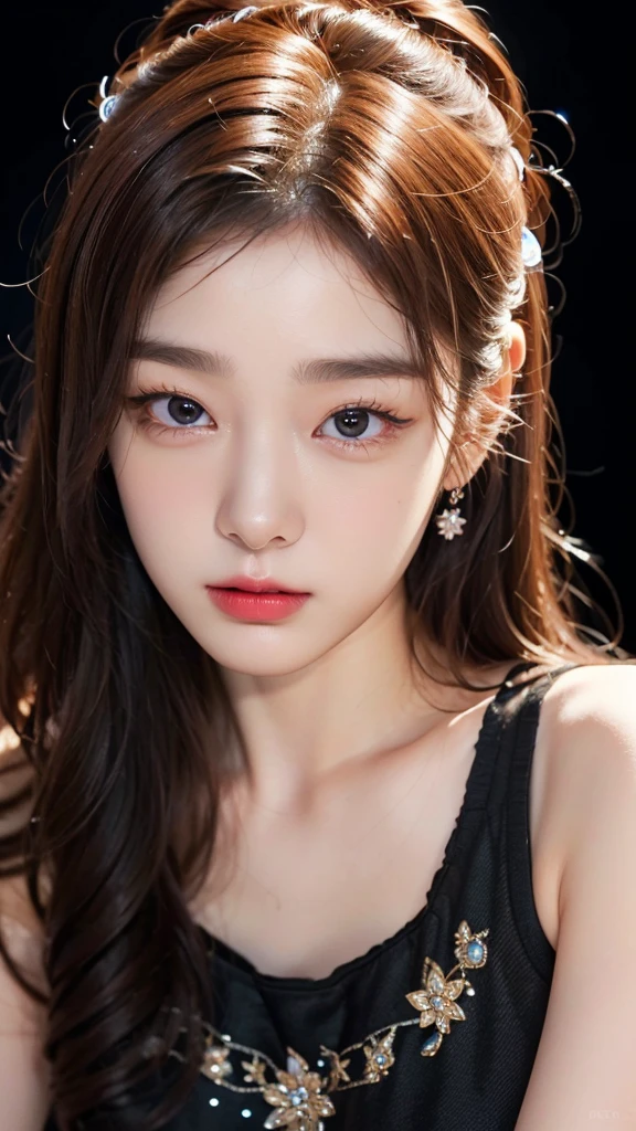 ((masterpiece: 1.4, best quality))+,(ultra detail)+, official art, unity 8k wallpaper, ultra detail, beautiful, high quality, Highlight your cute face, masterpiece, best quality, (k-idol+pretty girl+Professional wrestler:1.5), (sapphire lace lingerie:1.45), (Layered medium length hair with waves, brown eyes, brown hair), vivid colors, (colorful earrings, Jewelry Tiara :1.1)