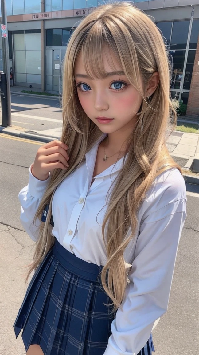 (masterpiece: 1.3), (Maximum resolution: 1.2), (Ultra High Definition TV: 1.2), Cinematic Light, 8K resolution, Detailed facial features , (Sharp focus: 1.2）, (Focus on the face:1.2),Perfect Style, Beautiful Face, Acura, Anatomically correct, Highly detailed face and skin texture, Beautiful Eyes,Beautiful Eyes, Natural Cheeks, Glowing Skin, Fair skin: 1.2, (Glossy Lips: 1.4),、 (Embarrassed look: 1.2),Highly detailed face and skin texture, Beautiful Eyes, double eyelid, Natural Cheeks, , Glossy Lips: 1.4,Exposed cleavage、（White mucus on chest:1.4）（White mucus on thighs:1.2）、 blush、Humiliating、Expressions of embarrassment、Please open your knees、Expressions of anger、Big Breasts、dissatisfaction、Spread your legs、 、Sparkly little earrings and a rosary、Disheveled clothes、Exposed panties、Drenched in sweat、Thin underwear、Wet underwear、Stockings Long Hair、2, Clean woman,1 person、 I am proud,in office、On the desk(On my back, Lying in the desk, Lying in, office desk1.3)、Blonde Hair、Short Hair、Dark blue eyes,(((Japanese school girl uniform:1.3)))、(((pleated miniskirt))),(((exposed white panties))),detailed race panties,dissatisfaction、Masturbate、blush、Embarrassed face、Arms raised above heace in ecstasy、Eyes closed、(((spreading legs open wide with knees bent,creating the shape of the letter M))),(((Plaid mini skirt)))、(((Wear a cardigan over a collared shirt)))、high socks、navy colored socks,Plain clothes  ,((school girls))、Big Breasts、Cleavage