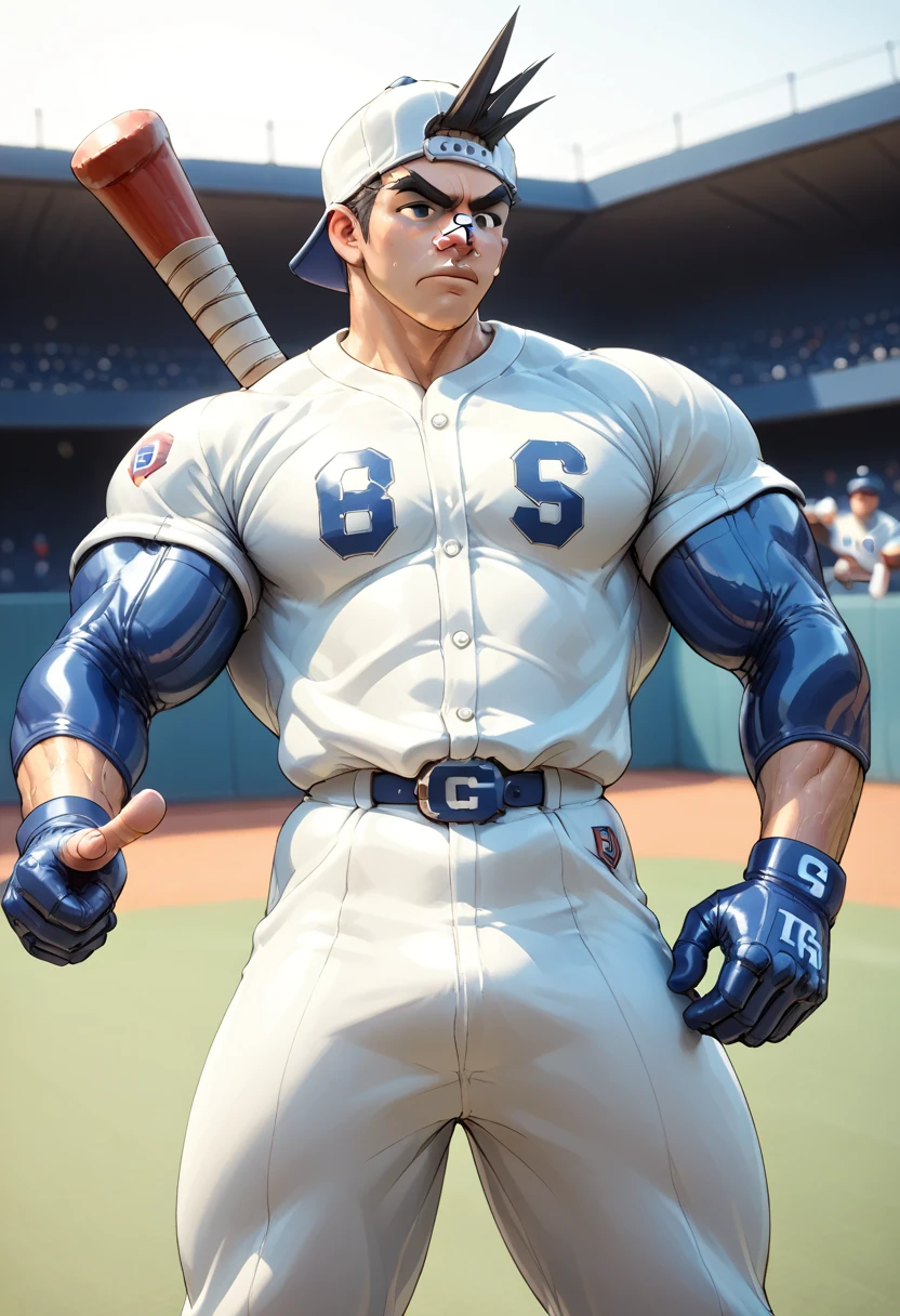  huge muscles, huge erect penis, rubber suit, impending sexual activity,Baseball Stadium,Suffering face,,Sweaty,Penis pointing up,score_9, score_8up, score_7up, score_6up, score_5up, score_4up, break
, break, young male, boy, sh0m4, black hair, backwards cap, black eyes, bandaid on nose, break
baseball uniform, baseball pants, source_cartoon, nsfw, break, baseball undershirt
