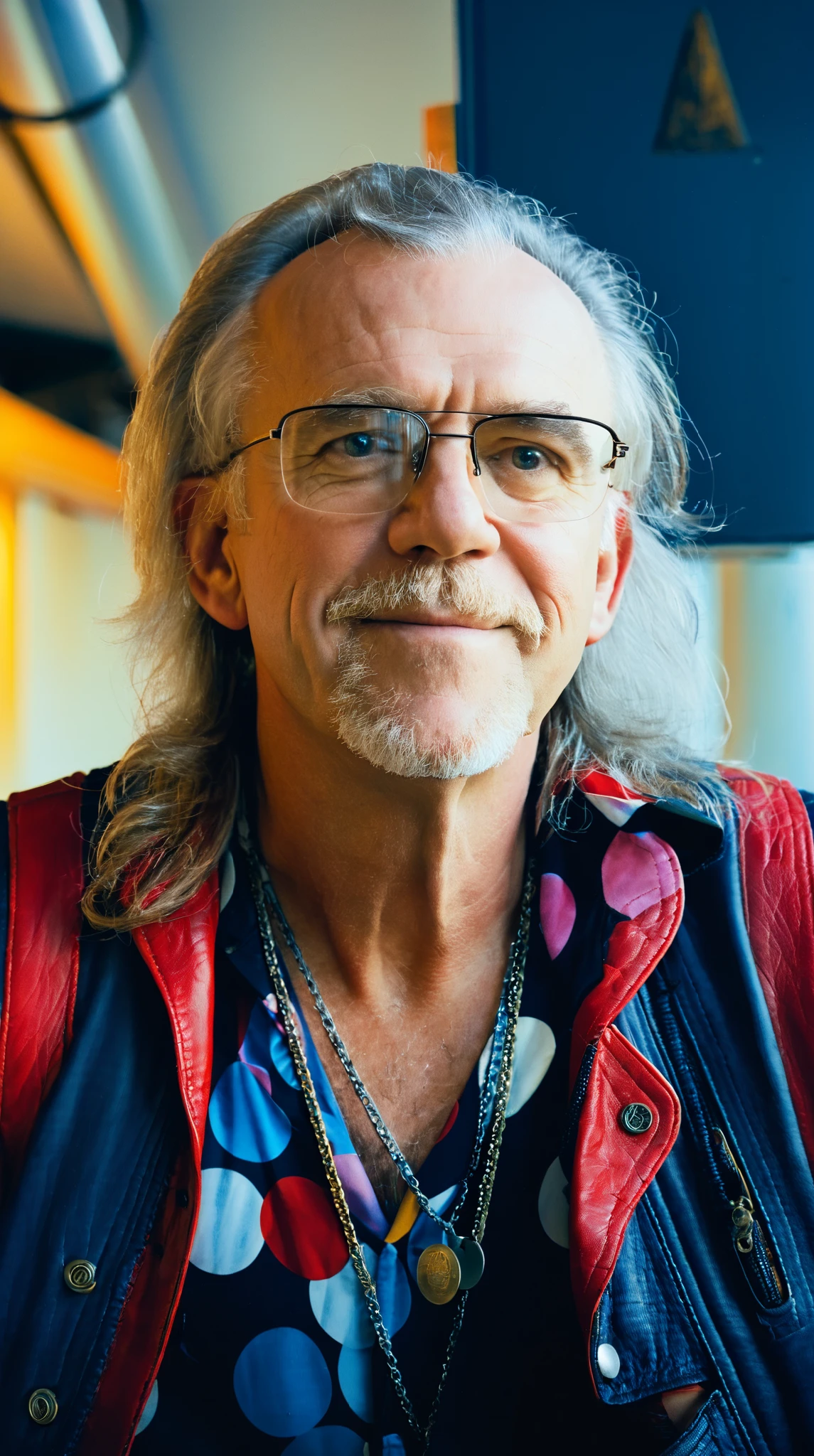 there is a man with glasses and a leather vest on, robb cobb, portrait of chuck clayton, portrait image, mark hammil portrait, peter andrew jones, jon berkey, douglas hoffman, janis rozentals, rodney matthew, rolf klep, medium portrait, scott burdick, martin mottet, portrait photo, ted nasmuth, tim hildebrant