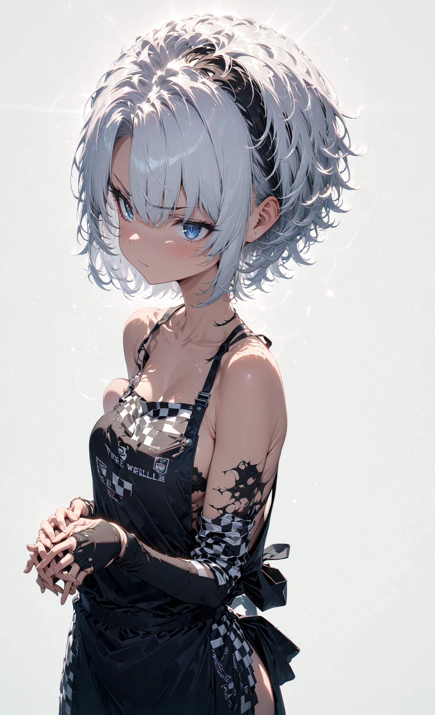 1 girl ,(from above:1.2),purple color hair、Purplish pink eyes that dreamers desire, (Blonde hair) , small stature, Colossal tits, Lori, (masutepiece:1.2, Best Quality), (finely detailed beautiful eye: 1.2), (beautifull detailed face), (Best Illumination, extremely delicate and beautiful), ((Cinematic Light)), Dramatic light, (Pale white background:1.5), Short bob hair(1:3)、Ultra Contrast、Braid a little around the ears, White long dress、only has 5 fingers、、Her pussy is visible through the white thong、Wet pants、You can see inside your underwear、full of sweat、mocking look、diaper、nffsw,Arms crossed、grab the arm、Shoot from above、The angle is as seen from below.、Best Quality、Large breastuscular pussy、Pubic hair,high-level image quality、hightquality、8K,perfect hand、5 fingers、finger pin、Perfect Finger、T back、Naked、noise cut、bullet hand、Her hair color should have been a brighter purple.The skirt part is also carefully expressed..、Purple skirt、the skirt is floating in the wind、Dark purple panties、Pubic hair majority,A scene of make cooking Carbonara Pasta in the kitchen,(with sparkling eyes and a contagious smile),open mouth, Looking at Viewer,
