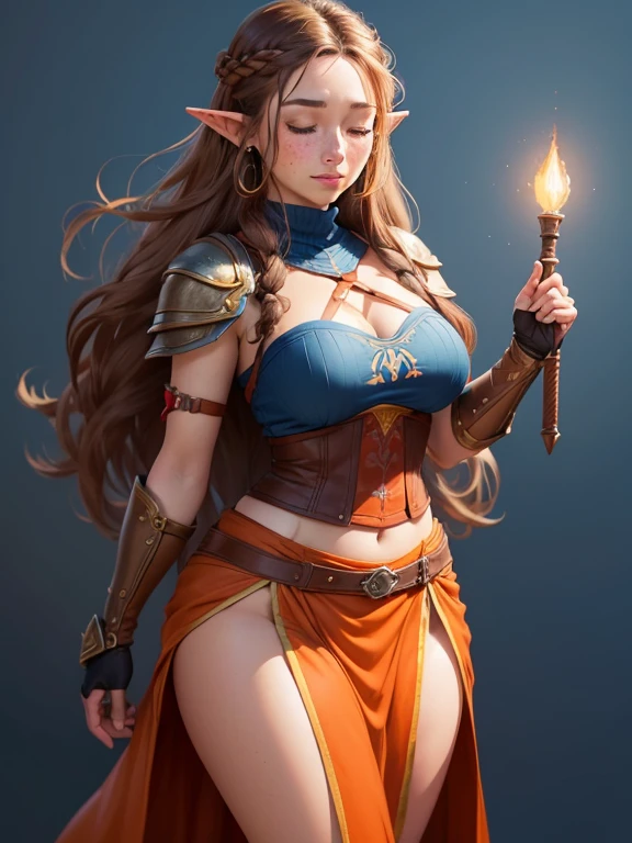 （tmasterpiece）， （best qualtiy：1.4）， absurderes， [：intricately details：0.2]， hyper realisitc， KKW-PH1， 1 rapariga， AS-Adult （the elf：0.7） woman， Light blue eyes， Russet waterfall braid， 独奏， Half shot， detailedbackground， 详细的脸， Hefty Smile， （glowing light eyes：1.1）， （Card wizard：1.05）， swindler， Brown magician costume， dynamicposes， （Cards float in the air：1.15）， Glowing magic symbol， （Style swirl magic：0.8） Swirling brown magic in the background， Updraft， Ethereal atmosphere，（with a pure white background）