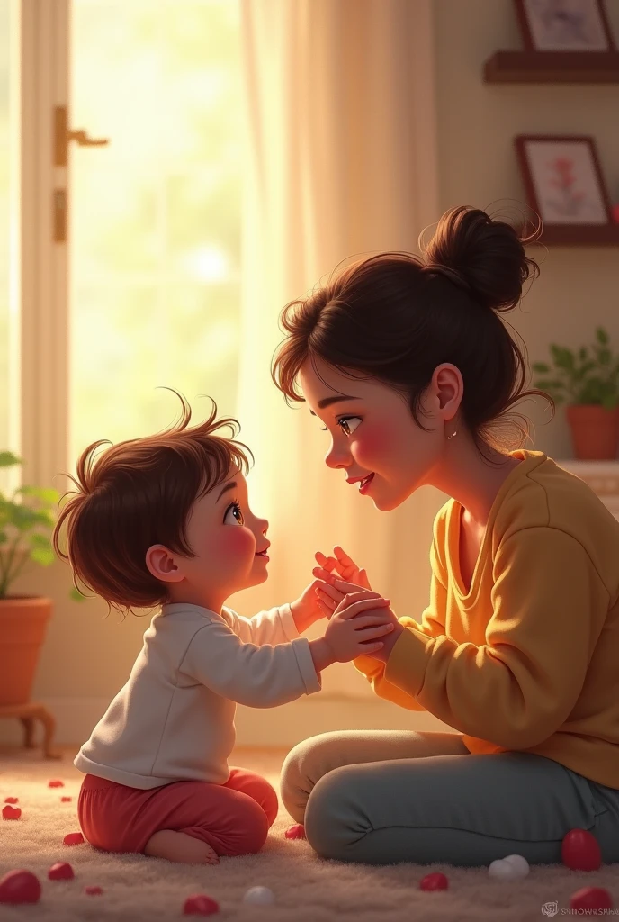 ছোট ছেলে তার মার সাথে কথা বলছে