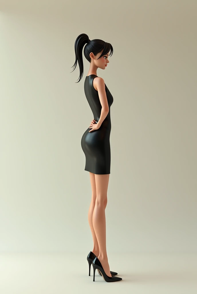 (Disney Pixar style: 1.2) (20-year-old adult: 1.15), white, hazel eyes, wearing a modern dress, large breasts, standing in a T-shape with small waist, open and stretched hands with large legs mirando de frente que se vean los cinco dedos de las manos y los brazos estirados