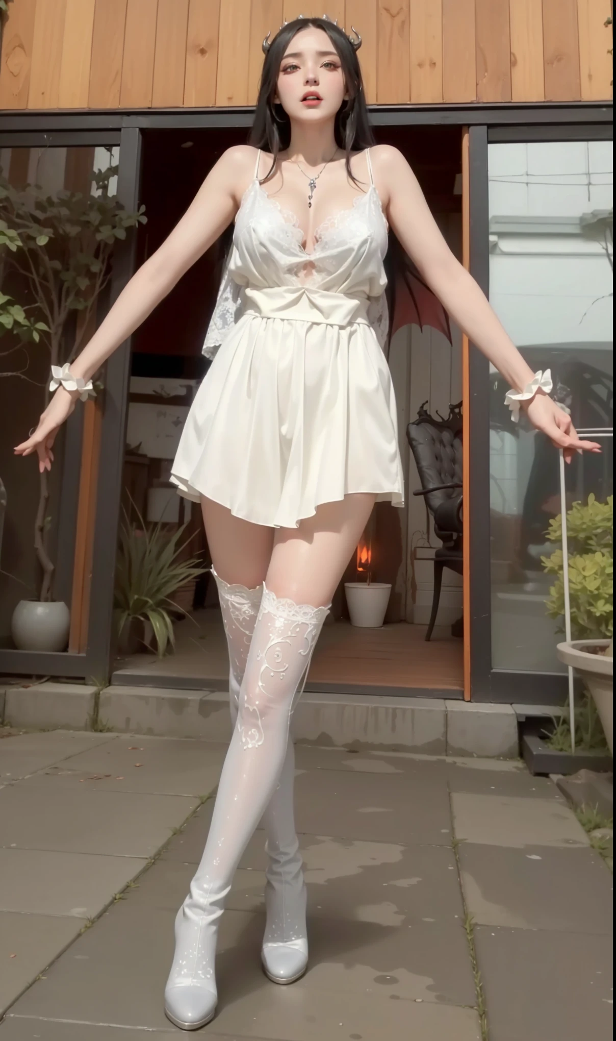 White silk cat-eared loli,Long-legged jade feet,Pink miniskirt,Panties exposed,see-through transparent clothes