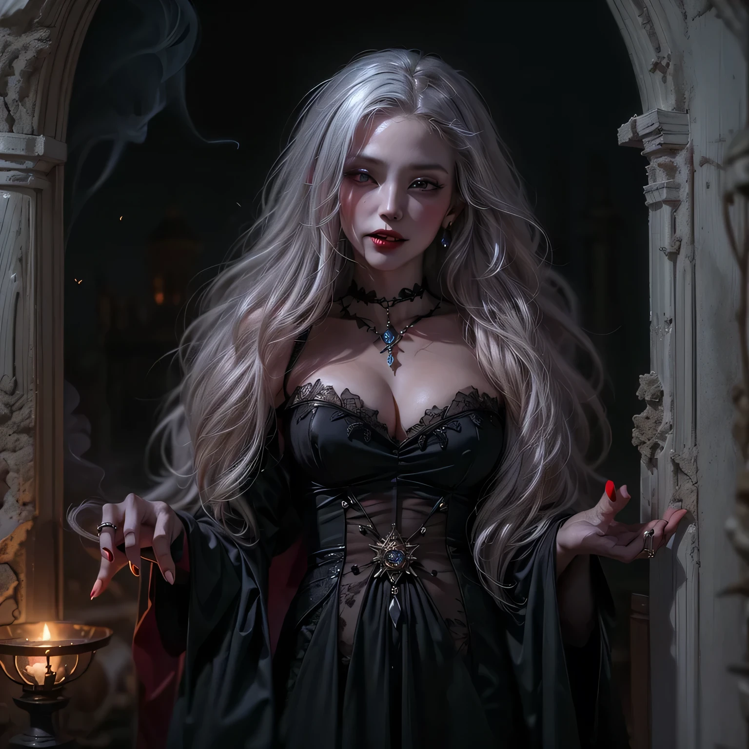 A very pal humanoid character, aux yeux rouges, It is called (The Witch of Englewood), Elle est folle, Noix, horreur, Elle est effrayante, Elle est effrayante, Valeur de choc, very diabolical, Elle est maigre, evoke, Peur, Terreur, terreur, pourrir, disgust, elle est psychopathe, Sombre, Exceptionnellement mince, mince, Scraggly, emaciated, tordu, effrayant, Malade, background dark, Blanc long_robe, gore, sanglant_mains, seulement, Gros plan, (messy_long_Sombre_cheveux), dent, Mauvais yeux, les yeux brillants, fire in the background, (She wears a very dirty old torn_blanc_robe), couvert de limaces