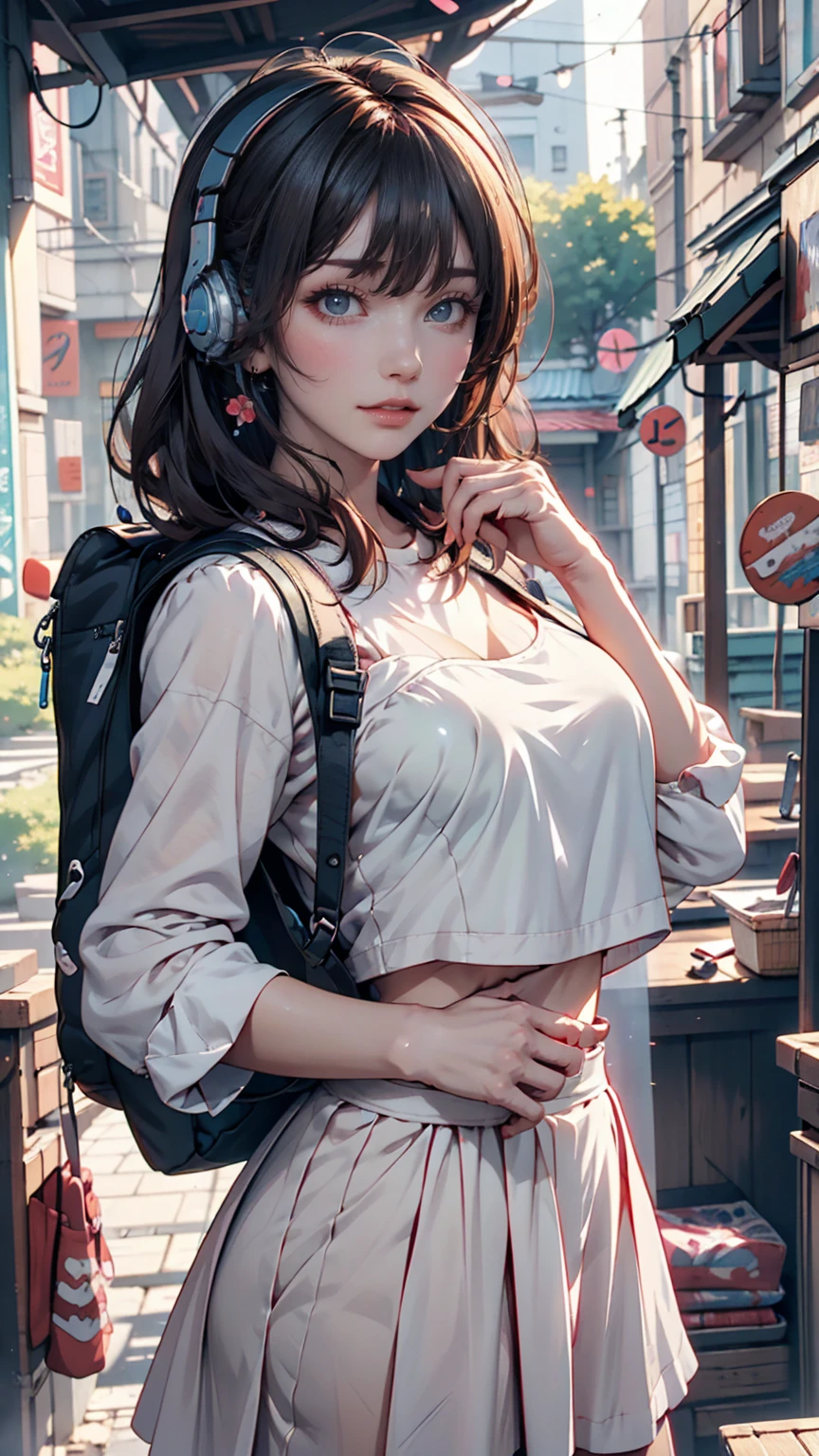 Anime girl with headphones and backpack looking at mobile phone,  anime style 4 k, Alice x. open,   digital animation art , Nightcore,  digital anime illustration ,  anime styled digital art, Anime Art Wallpaper 4K,  anime art wallpaper 4k ,  Anime Art Style, Anime style digital art,  anime style artwork,  anime style. 8k, detailed   digital animation art