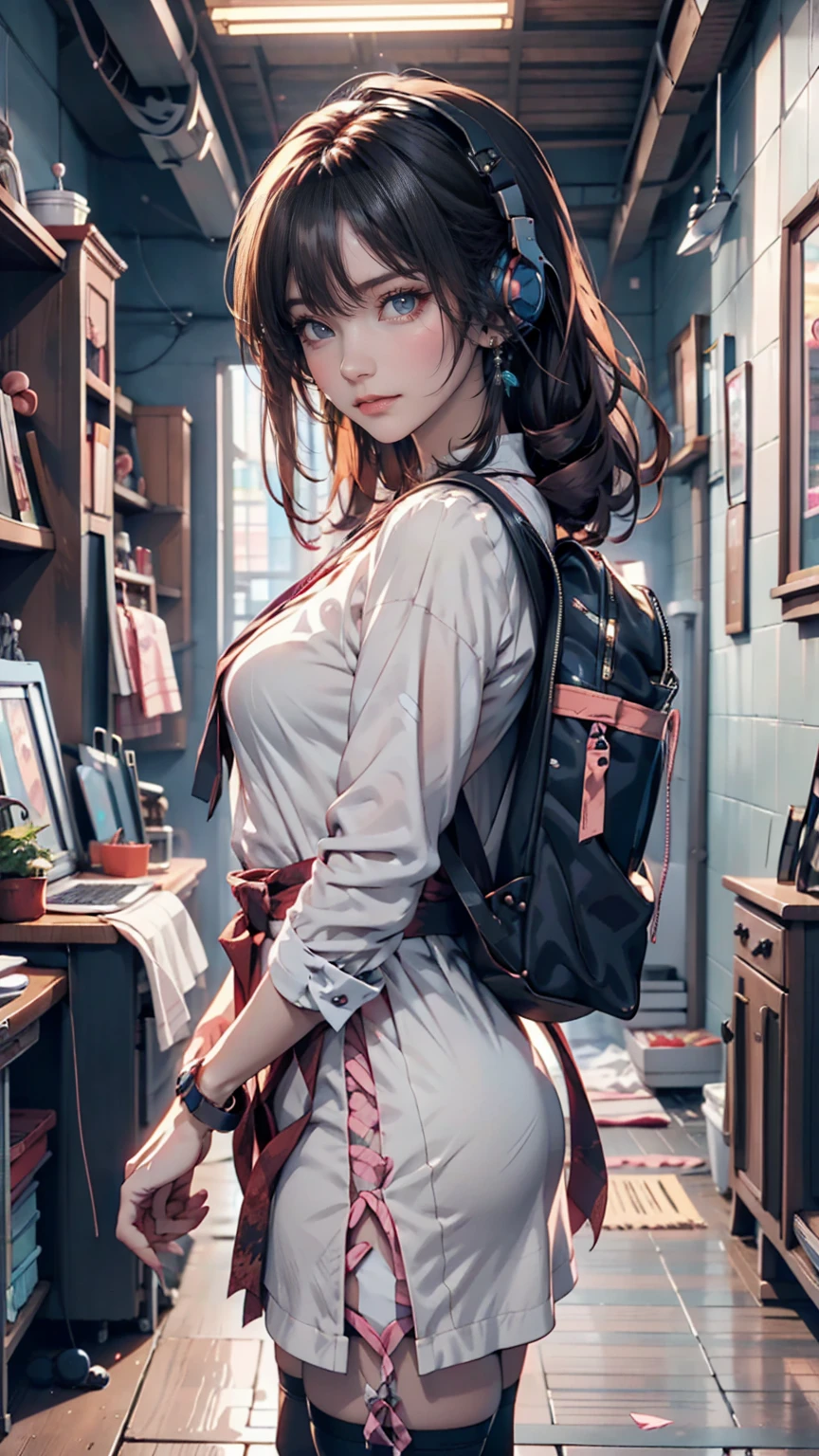 Anime girl with headphones and backpack looking at mobile phone,  anime style 4 k, Alice x. open,   digital animation art , Nightcore,  digital anime illustration ,  anime styled digital art, Anime Art Wallpaper 4K,  anime art wallpaper 4k ,  Anime Art Style, Anime style digital art,  anime style artwork,  anime style. 8k, detailed   digital animation art