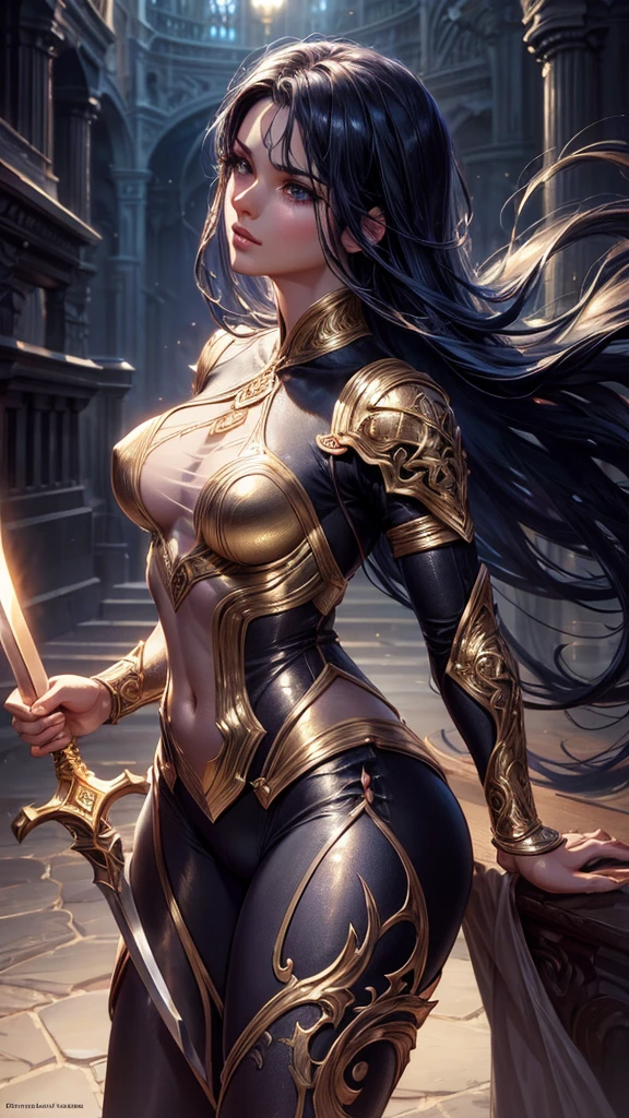DBfantasyart, masterpiece, 1girl, 8K resolution, cinematic rendering of beautiful sexy female character design, adventurer, fashion, concept art, butt, butt, very detailed, giggle