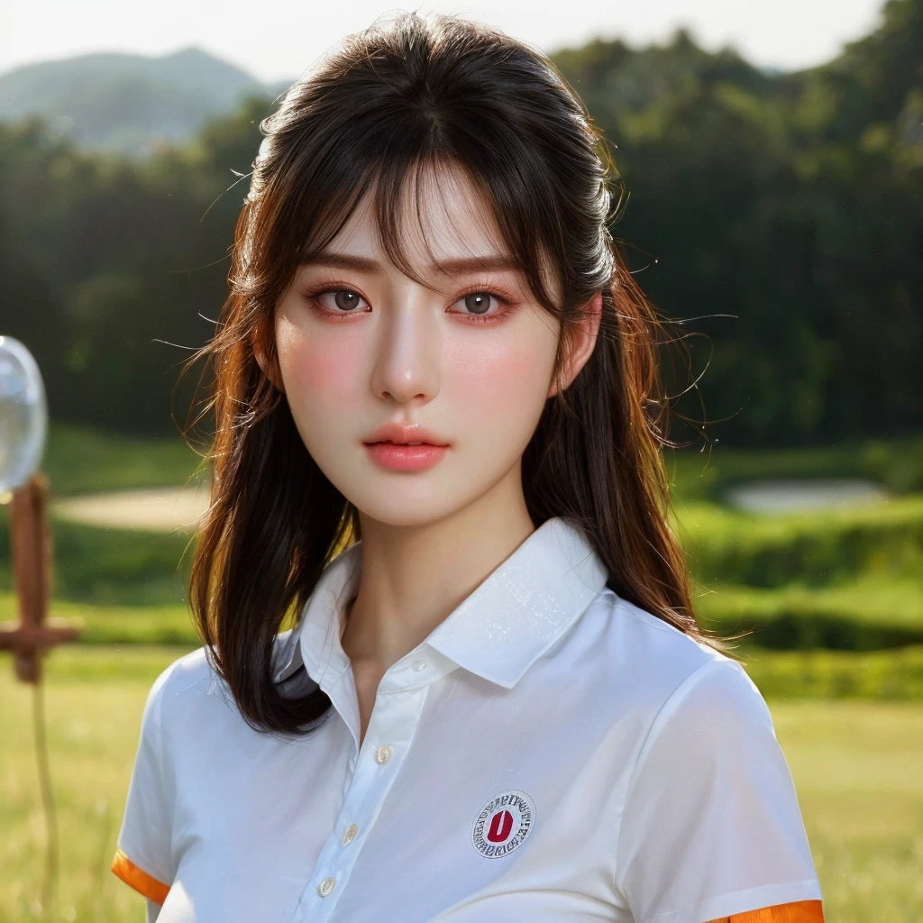 8K、High definition、Ultra Detail、Photorealistic、Realistic and accurate depiction、Realistic and accurate human anatomy、High resolution、Highest quality、Beautiful Japanese woman in golf wear, Detailed body, Live Action、beautiful girl golfer、cute、clear、The ultimate beautiful girl、Perfect Body Shape、Beautiful breasts、、Perfect Skin、Charm、Active、Black Hair、Japanese female professional golfers、cuteゴルフウェア