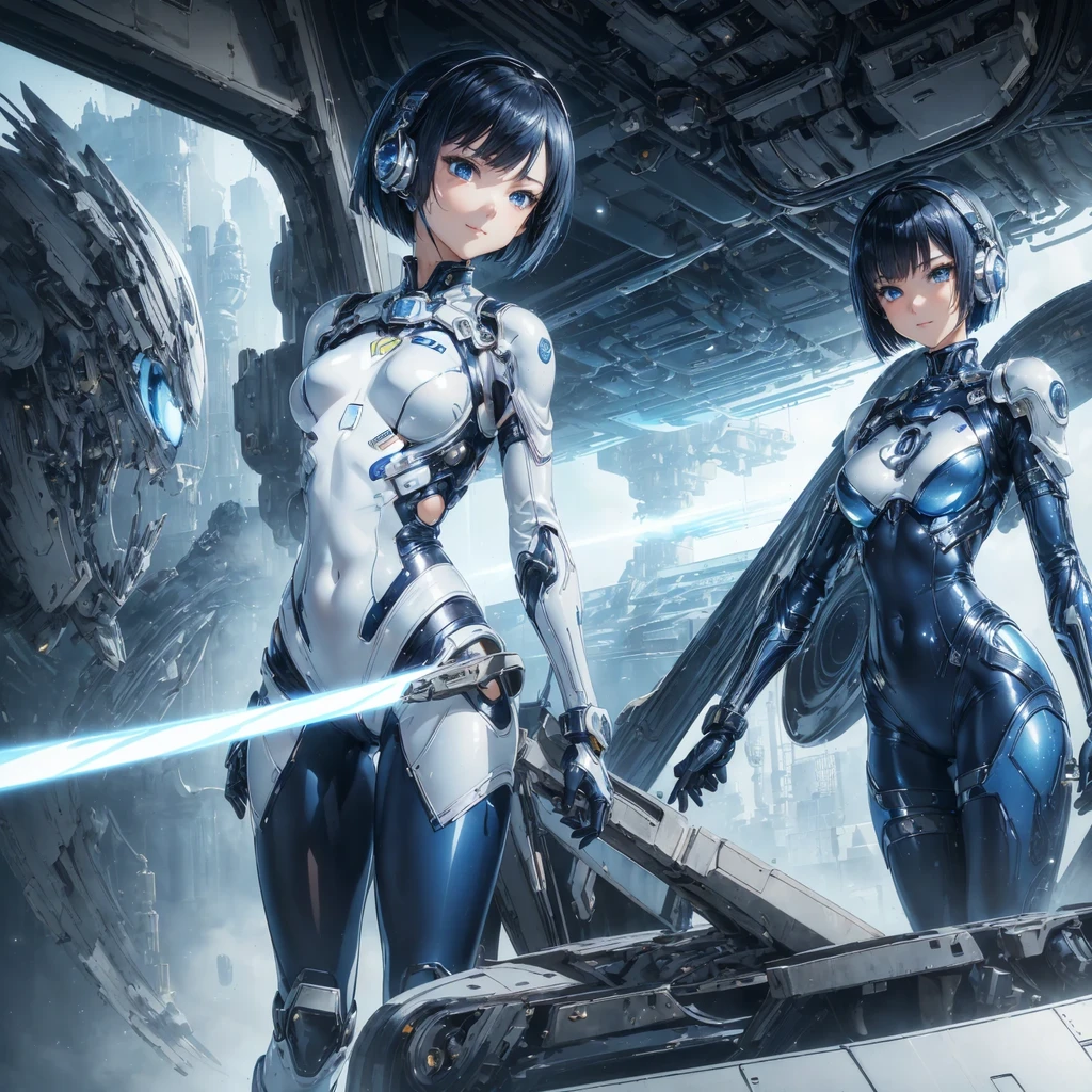 Battle angel alita and rei ayanami, sexy, they are giants like godzilla near the city neo-Tokyo skyline