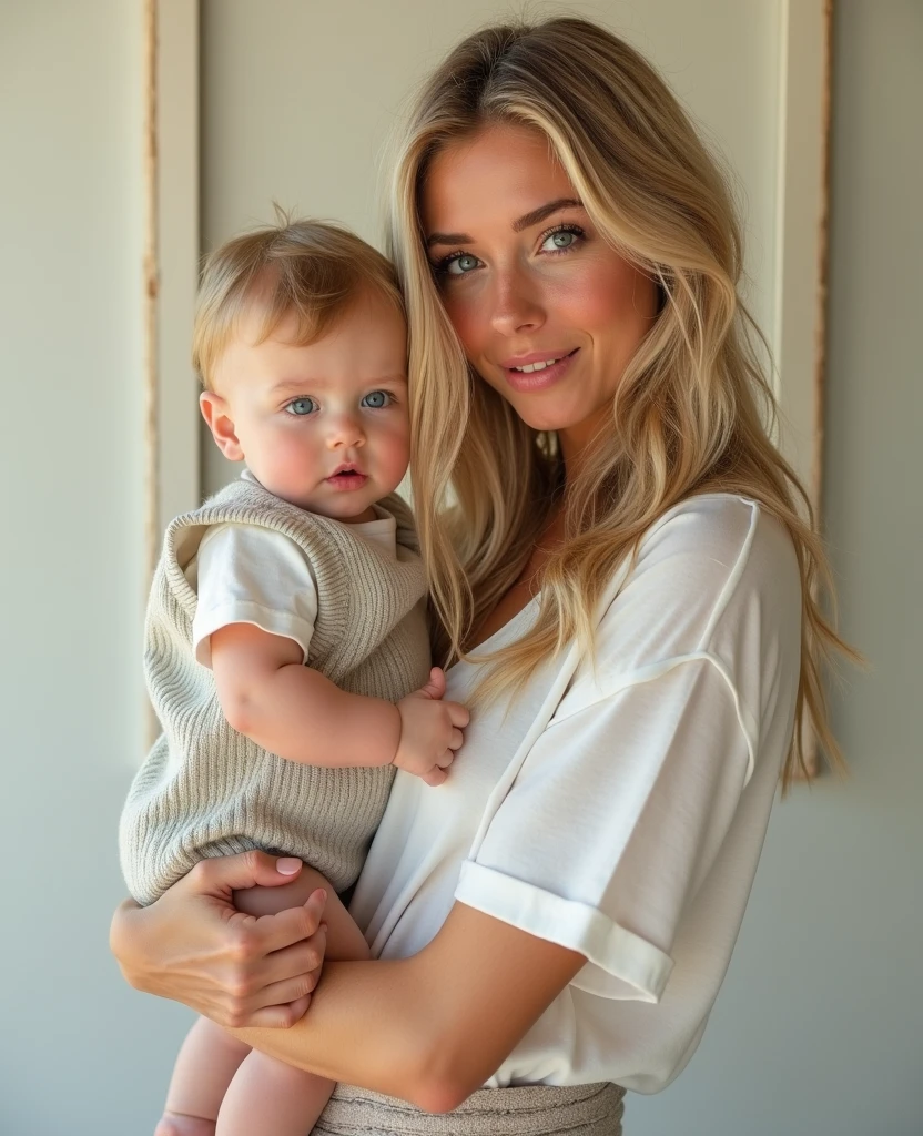 Caucasian、female、Blonde、Holding a baby