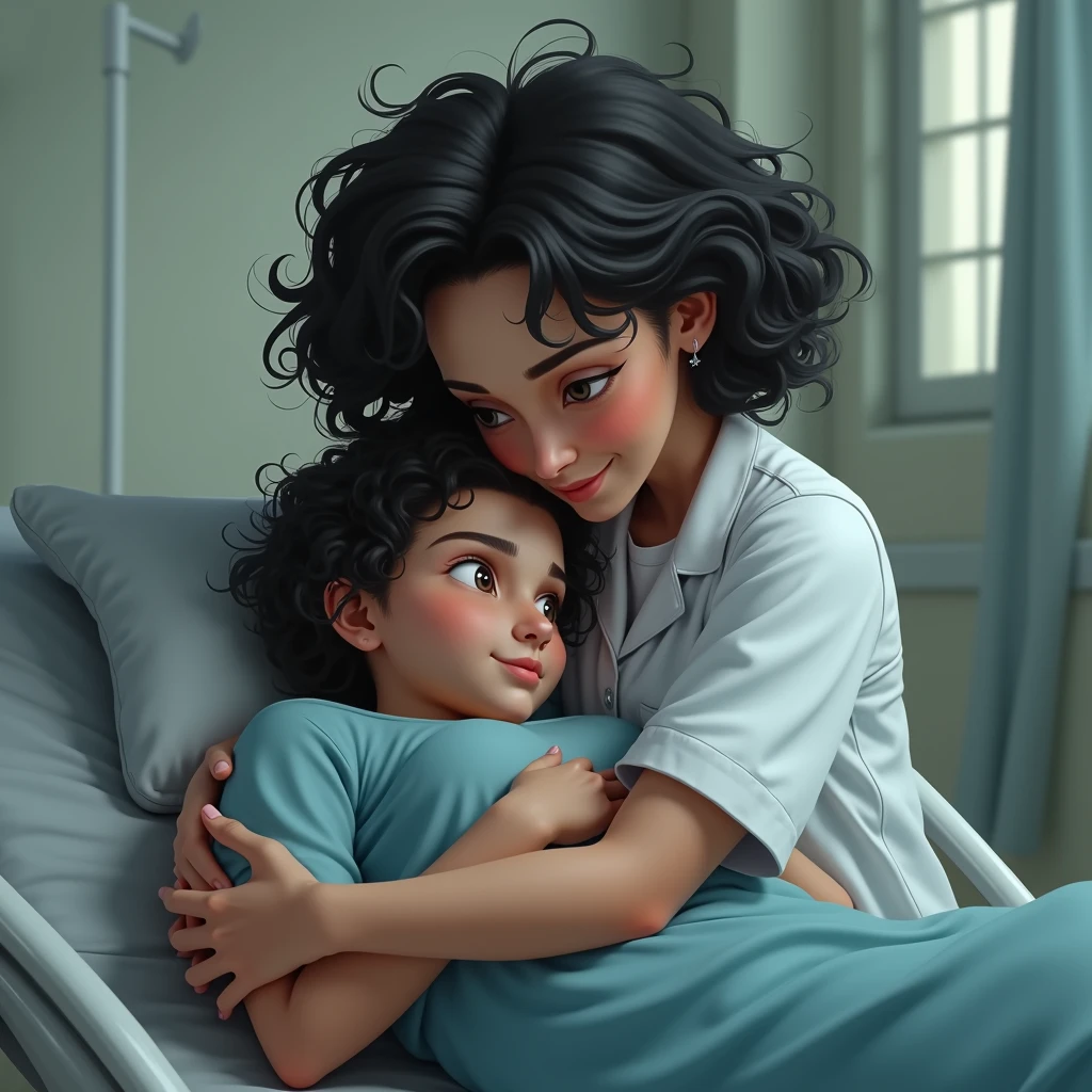 Create an image of a child in the hospital hugging a nurse