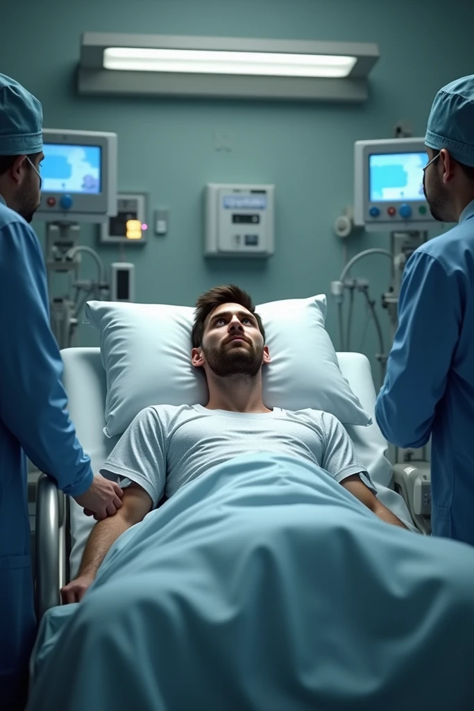 A man is sitting on a chair with his head resting on his hands, Place it on your chest, Taking a break from a tough day, sitting at the lab bench, with an iv drip, Resting after a hard fight, background, Filmed in the early 2020s, Uploaded, Taken with iPhone 1 3 Pro, taken on iphone 14 pro