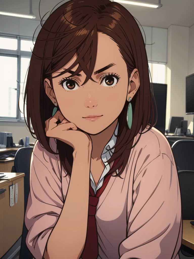 1teengirl, wearing a office outfit, at an office room, brown short hair, Momo ayase hair style, brown eyes, 8k, high detailed, high quality, high accuracy, full body model photography 