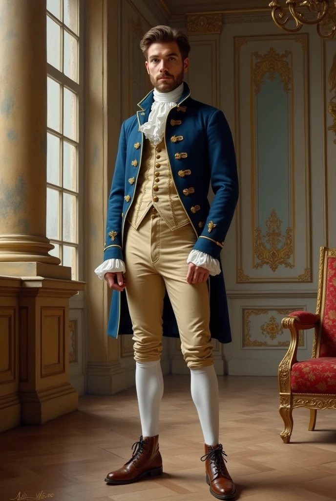 full body, male focus <lora:sc_jess-06:1>, photo of male sc_jess, looking at viewer, wearing tight-fitting regency period clothes, looking at viewer, portrait