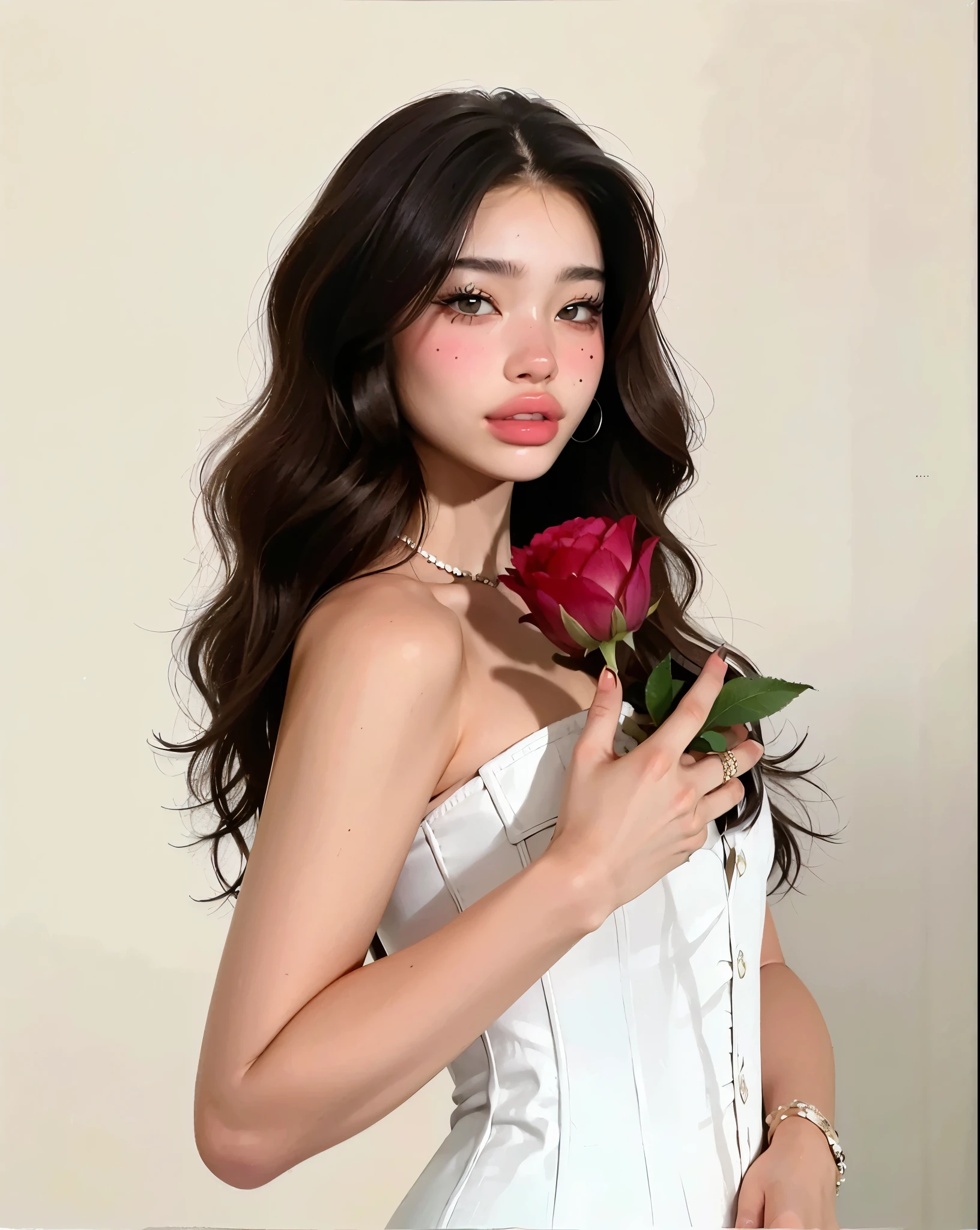 Arafed woman in a white dress holding a rose in her hand - SeaArt AI