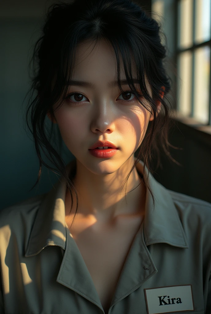 Best quality, masterpiece, ultra high res, (photorealistic:1.4), raw photo, 1girl, offshoulder, in the dark, deep shadow, low key, cold light