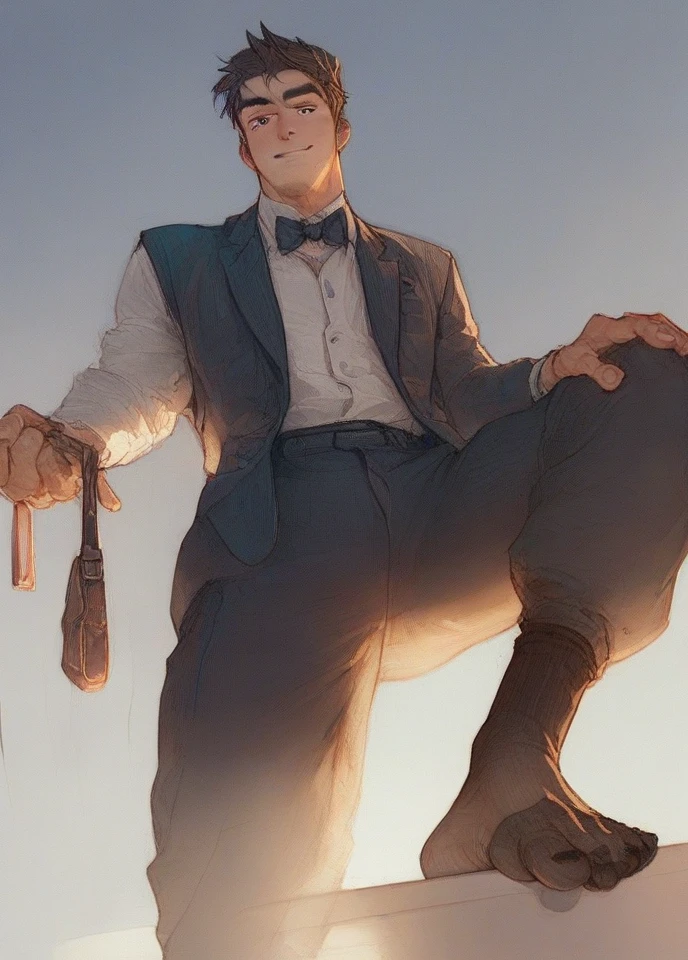 
Showing armpit’s 
Showing smelly feet
Low angle, wearing suit and dresssocks:2