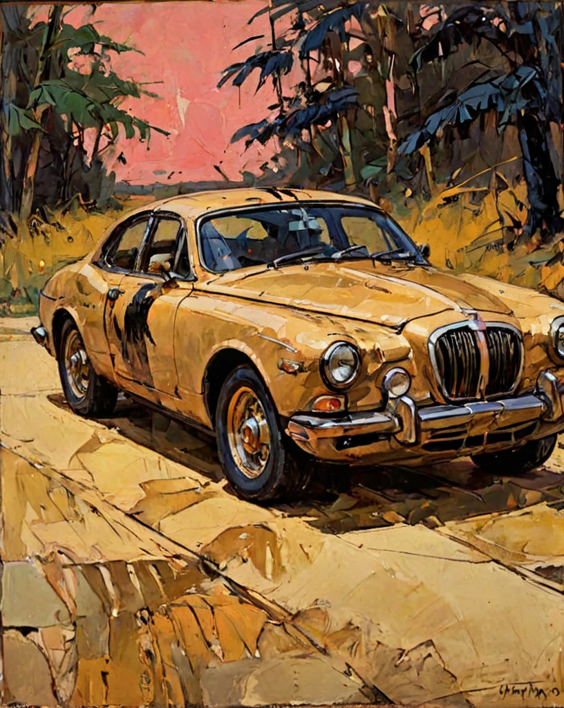 by Franz Kline and Richard Anderson, expressionism art, [painting of a jaguar. The jaguar's fur should be detailed with shades of gold, black, and brown, painted with soft, overlapping brushstrokes that highlight the texture of its coat, Blush Pink and Navy background, F/8::15],