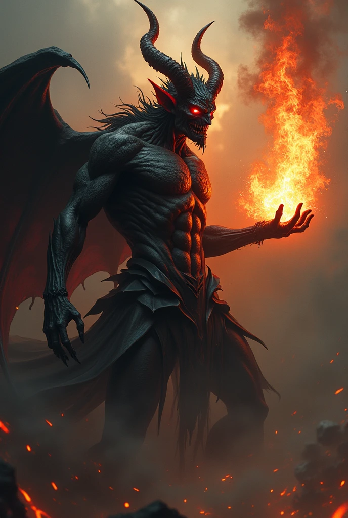Create a half-dragon creature with black scales and red eyes, humanoid,with fighter clothes, a black mantle with green details,with an aura of dark power, muscular with aura in his hands, and with creatures as a mascot