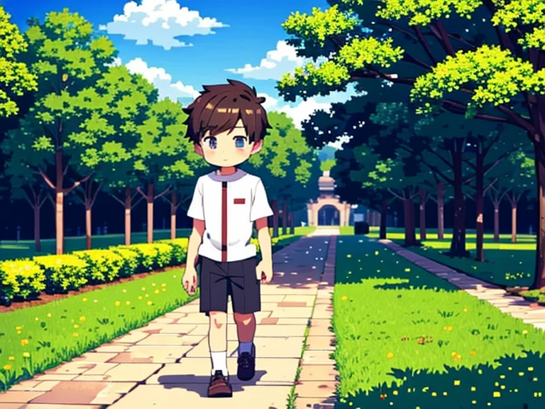 Cute shota boy walking in the park high quality 