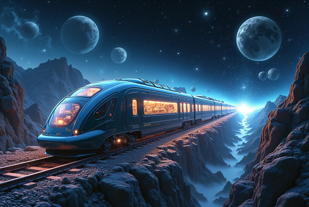  outer space without ground :1.5, A rail made of light :1.5,  a train with a watch as a motif:1.5,  outer space without ground を走る, Light and a pocket watch run through the dark,  scenes from various ages are shown as backgrounds, ((UHD, textured skin, high details, best quality,  highres icon))