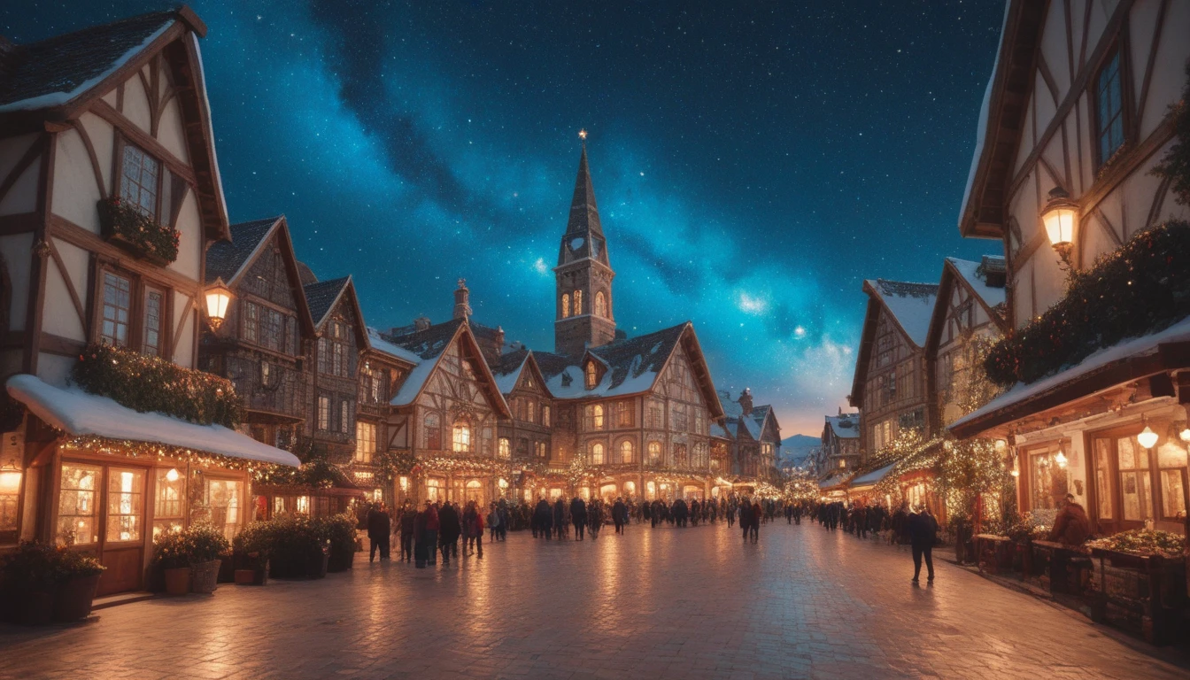 An image of hills where shepherds herd sheep, starry sky, a bright star with its heavenly light, city of Bethlehem of Judea in the background, Christmas mood.