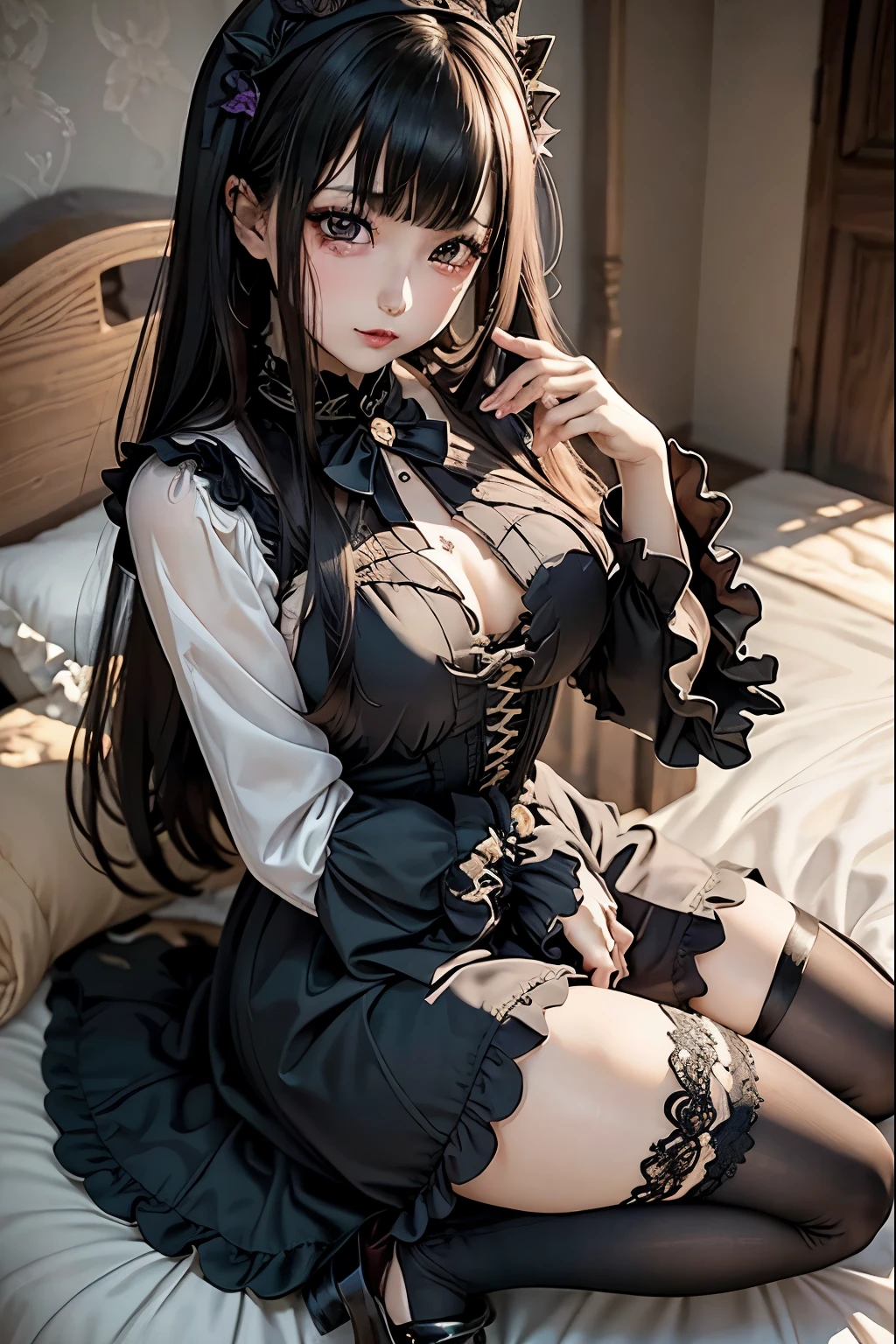 ハードな dark gothic メイク、Dark black eyeshadow、 sad、Good skin radiance、 dark gothic 、 dark smile 、palace、The beauty of fragrance、24 years old、 knee-high socks、 pantyhose、Masturbation facial expressions、Extremely fair skin、 rich expression of pleasure 、 uncomfortable expression 、 dark gothic 、 best quality、Drunk face、Purple maid outfit、Mysterious、noble、 affectionate smile 、Right eye is blue、Left eye is red、 super careful pose 、Platform heel shoes、 heavy makeup、Gothic Clothing、Long Hair Straight Hair、Cute Gothic Dresses、 beautiful face、Elegant features、 attractive face 、 stained glass の背景、Chest glistening with sweat、The room is dark、goth long dress、Bell Sleeves、Wizard Sleeve、Decadent look、 sexually excited expression、 handmade on the bed 、 I have a synthesizer instrument nearby 、 sitting on the bed 、Sad look、Rose Maiden、The embroidery is pink、 The dress has pink embroidery、 thigh high socks、 knee-high socks、 Gentle Expression 、dark black eye shadow、 stained glass とバラの背景、 branching is a little lonely 、Female Duo、Female couple、 dark church background 、 stained glass 、black metal world、Dark Castle 、 slender body 、gothic long dress、 Victorian Dress 、 small breasts、 room full of roses 、 I'm worried because of roses 、 My body is wet and shiny 、 My feet have a lot of glitter、I am sweating、 My feet are sticky from sweating 、My feet are sweaty 、My whole body is sweaty and shiny、I've sweated a lot 、My feet are sweaty 、 My wet feet are shiny from sweat 、 A pig that got wet with oil and became shiny 、 white body 、 wet shiny pig water 、 beautiful legs、Outstretched legs、Put your hands on the bed、Super beautiful straight hair、Straight hair to the ends、Straight perm hair、 making the butt of the bed 、sitting with her legs spread wide、 has small breasts、Panting expression、 masturbation expression 、 transcendental white skin 、 playing the synthesizer 、The synthesizer shines、 My pot is shining with sweat 、 touching the synthesizer 、Playing a keyboard instrument、Synthesizer performance、Hide your chest、Playing keyboard instruments、Piano performance、