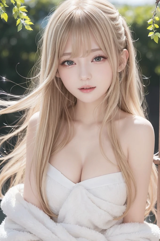 (Highly detailed CG Unity 8k wallpaper), the most beautiful works of art in the world, , 10 year old girl, blonde, twin tails, slim and young body, white skin, topless, small breasts,  with beautiful face, aristocratic garden, beautiful garden with blooming flowers, fantasy, cinematic lighting