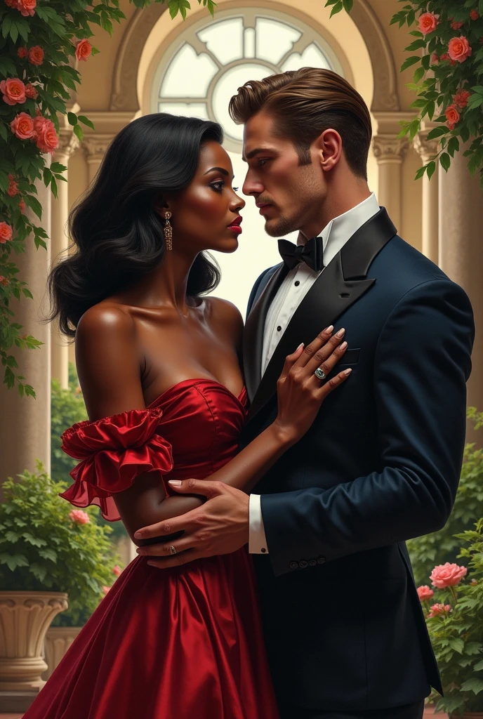 score_9, score_8_up, score_7_up, score_6, score_5, score_4, dark theme, realistic, low light, detailed_background, gazebo flower garden, couples portrait, full body bridal portrait of a man and woman ADDCOMM
White man with auburn hair, beard, pale white skin, tall, tuxedo, slender body ADDCOL
(African woman with a voluptious body), (strapless, lace bodice, complicated lace gown, cleavage), (very long abundant Dredlocks hairstyle), (black African skin)