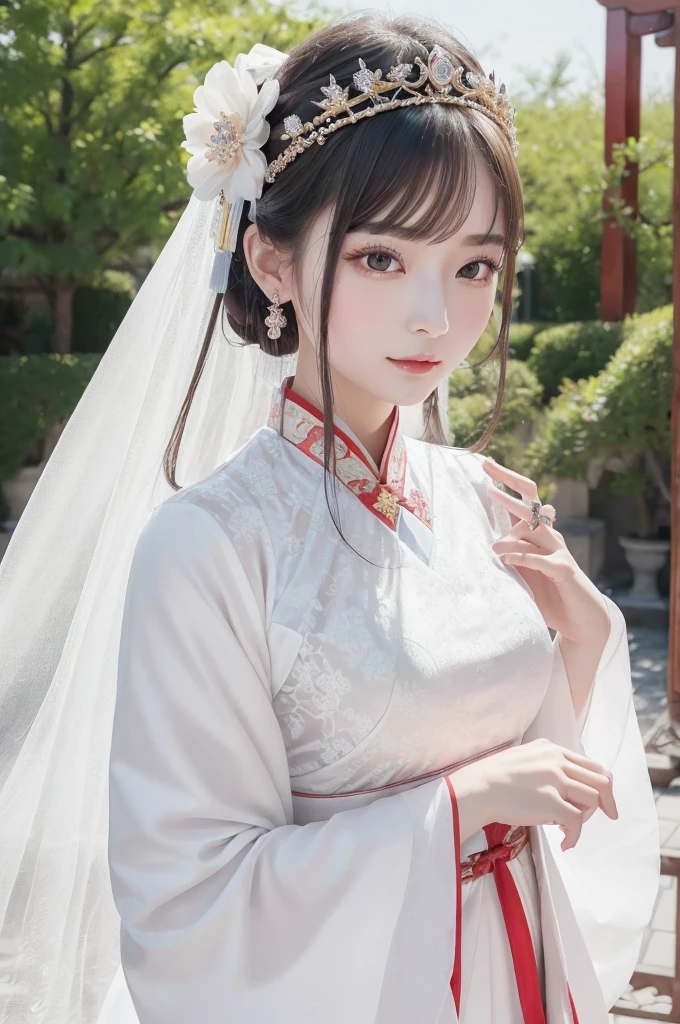 A very cute Chinese girl wearing fashionable clothes, dressed in 2023 women's clothing, with very white and tender skin, ultra-high skin details, complete hand details, 8K, shot by Canon,