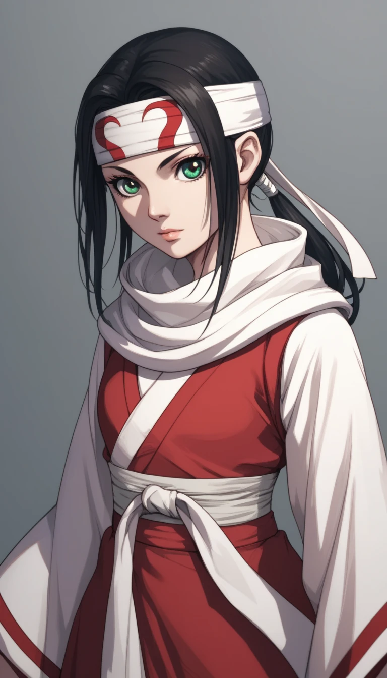 score_9, score_8_up, score_7_up, , rating_safe, intricate details, , looking at viewer, , 1girl, solo, qiang_lei, black hair, green eyes, long hair, low ponytail, headband,  full body shot 