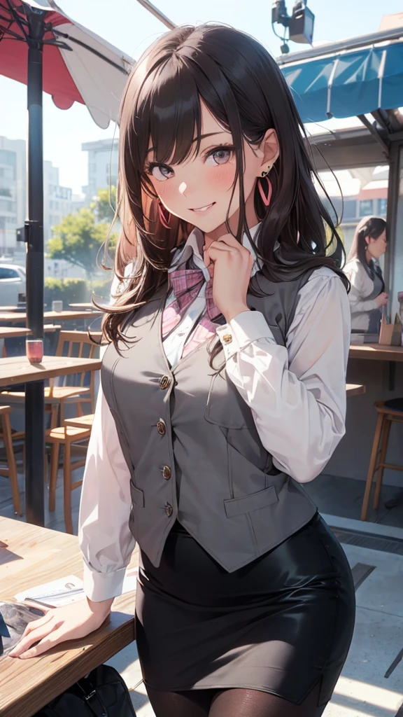 Masterpiece to the smallest detail、top-quality、realisitic、1girl in、独奏、18year old、Looks like 、140cm petite beautiful girl、small tits、5 year old baby face、Silky hair、Gradient bob in the forward、Pink and violet mesh、Tall, big eyes、Outstanding looks、A lovely child、proximity、closed_mouth、a smile、red blush、full of shyness、blue headwear、Hats、pink bowtie、校服、 Blue Blazer、blazers、Pretz skirt、grey skirt、Silk blouse、White blouses、an legs、Black socks、sitting on、Classroom、hair_ornament、looking_at_viewer、beatiful detailed eyes、Realistic eyes、panties on、unclear、Professional effects、unclear、Enhanced elegance、Innocent、wretched、maidennurse